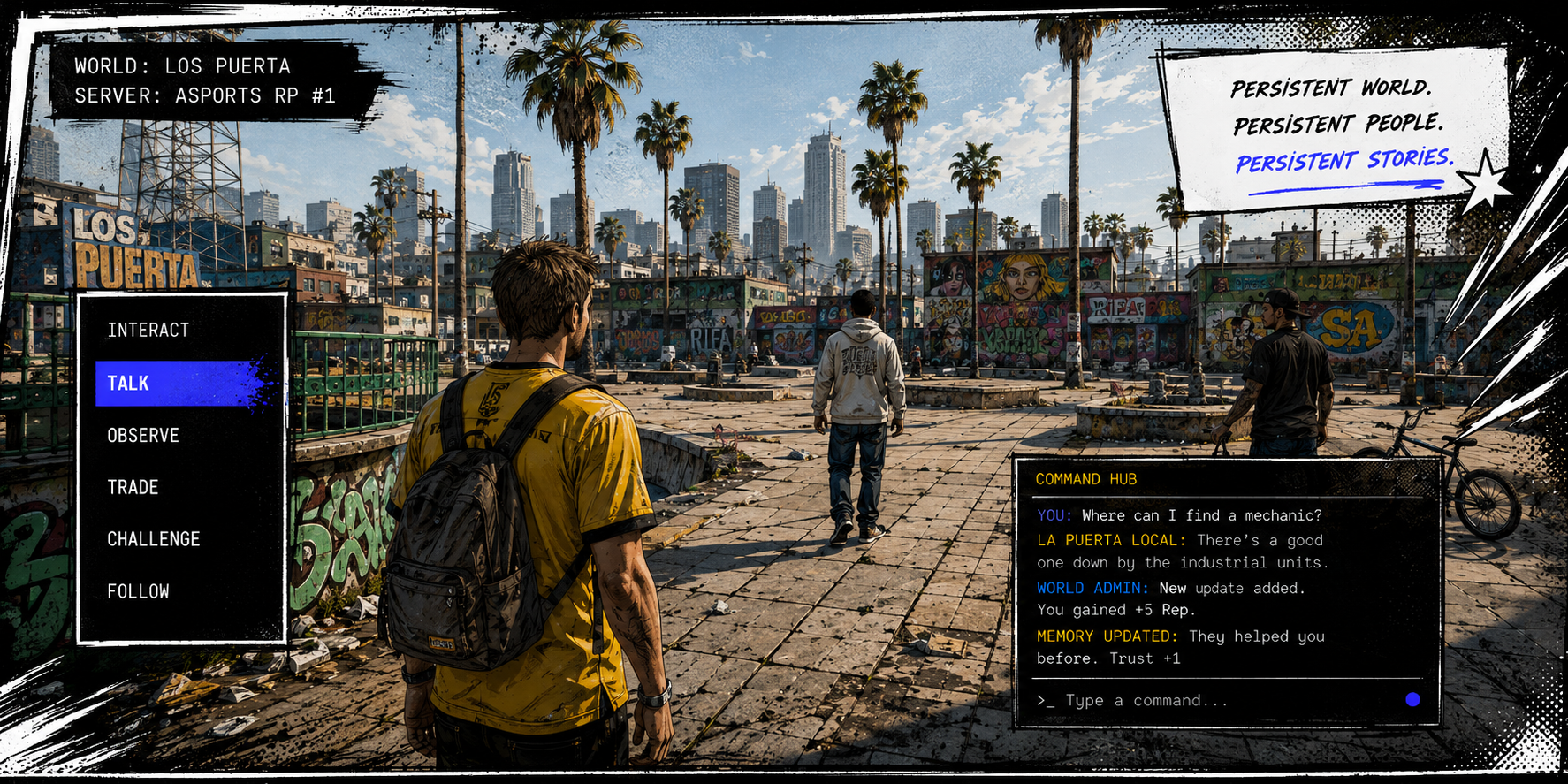 Concept art showing an ASPORTS world scene in Los Puerta